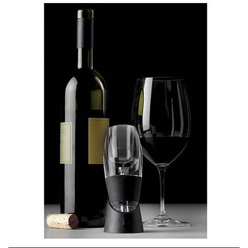 Wine Aerator by the Glass in black and clear acrylic, designed for instant aeration while pouring wine.