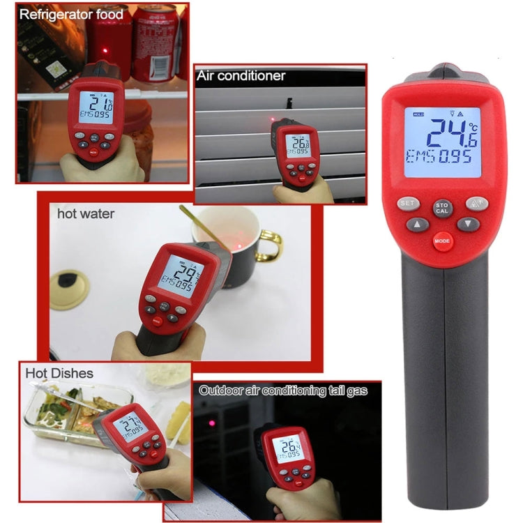 Wintact WT900 handheld infrared thermometer with LCD display, measuring temperatures from -50°C to 950°C, ideal for outdoor use.