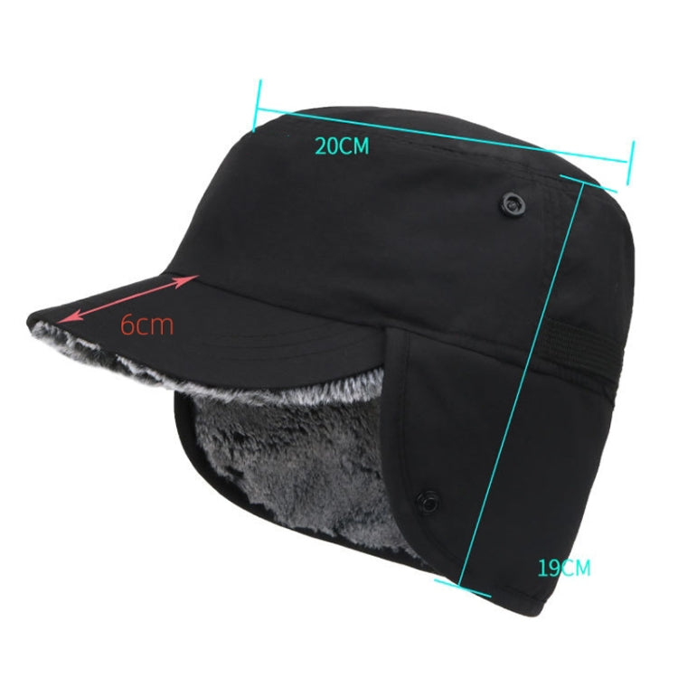 Winter Ear Protection Ski Hat in black, featuring ear flaps and adjustable buckle for a secure fit, designed for cold weather activities.