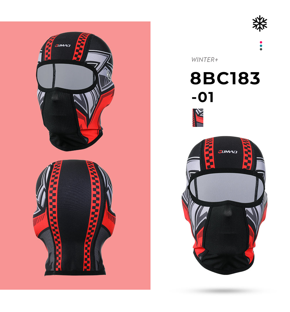 Winter Warm Motorcycle Full Face Mask in various colors, showcasing its fleece material and unique eyeglass hole design.