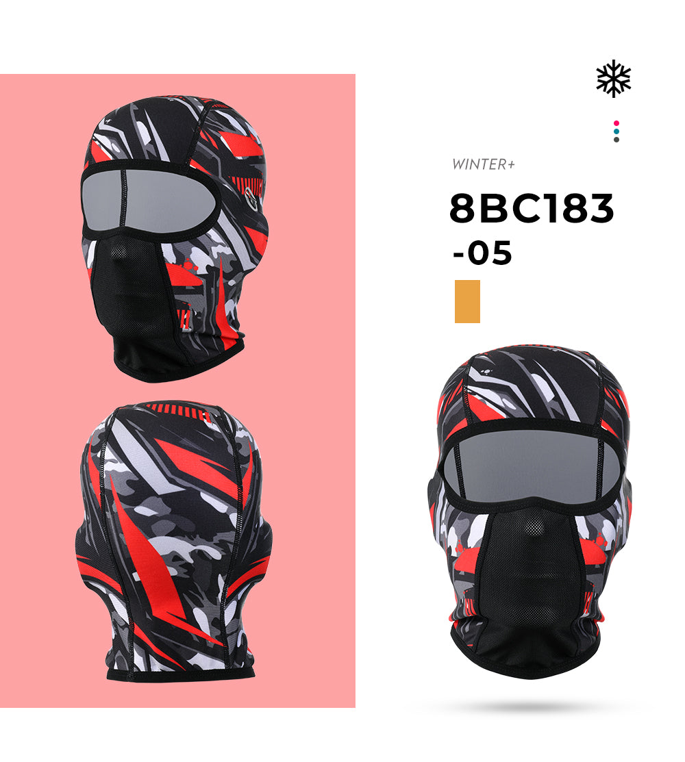 Winter Warm Motorcycle Full Face Mask in various colors, showcasing its fleece material and unique eyeglass hole design.