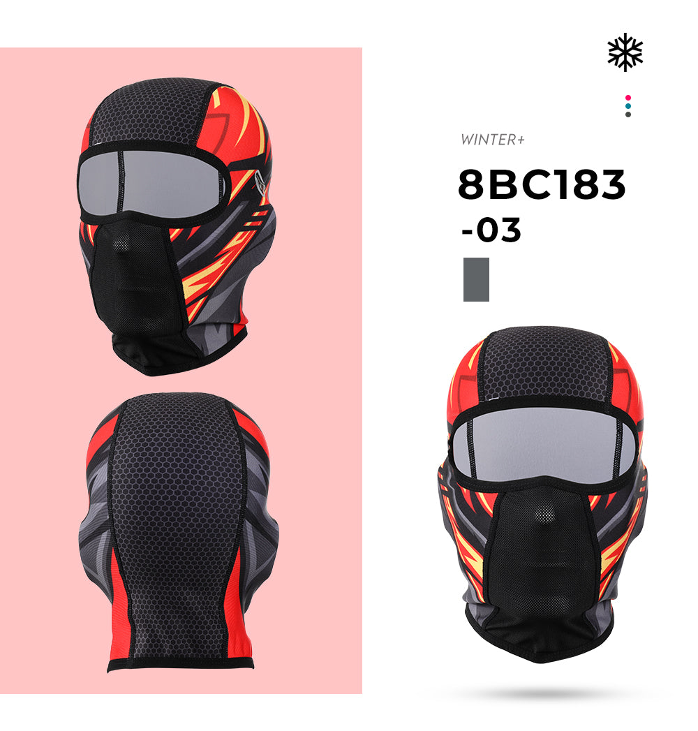 Winter Warm Motorcycle Full Face Mask in various colors, showcasing its fleece material and unique eyeglass hole design.