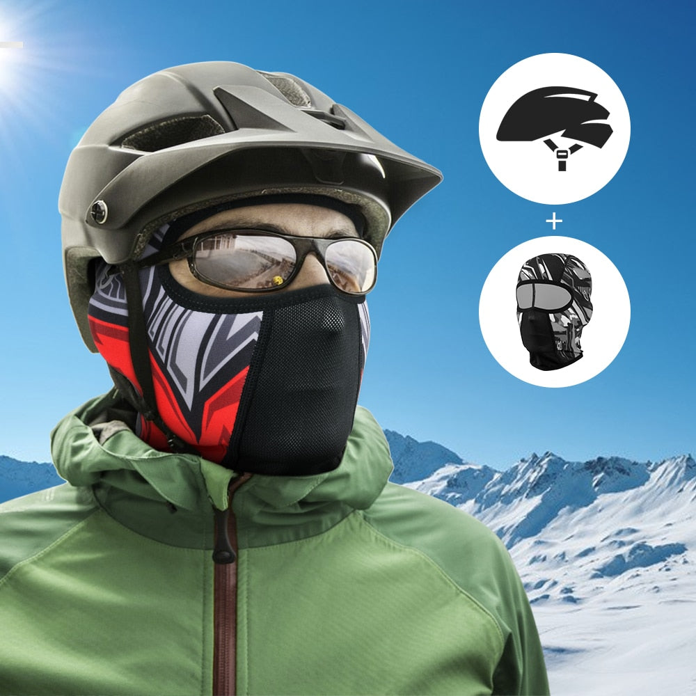 Winter Warm Motorcycle Full Face Mask in various colors, showcasing its fleece material and unique eyeglass hole design.