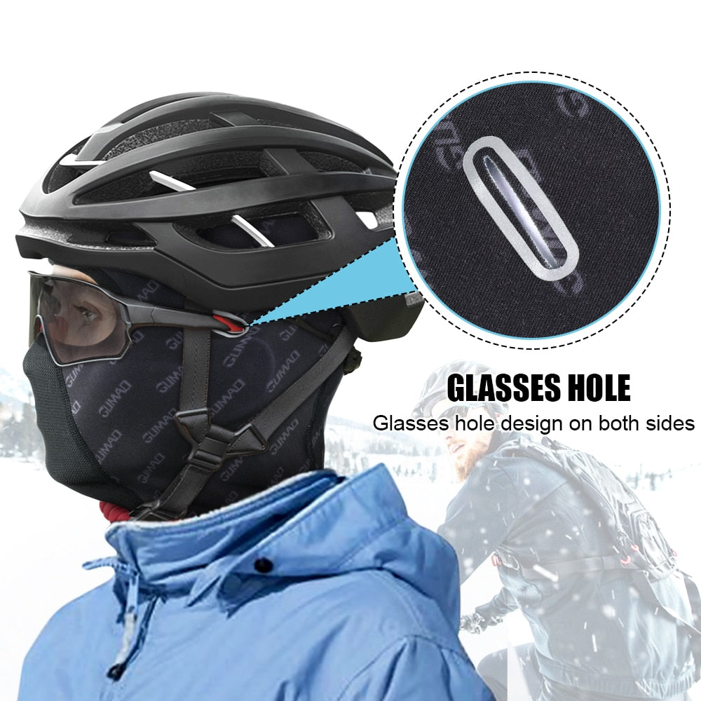 Winter Warm Motorcycle Full Face Mask in various colors, showcasing its fleece material and unique eyeglass hole design.