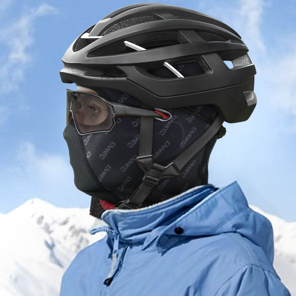 Winter Warm Motorcycle Full Face Mask in various colors, showcasing its fleece material and unique eyeglass hole design.