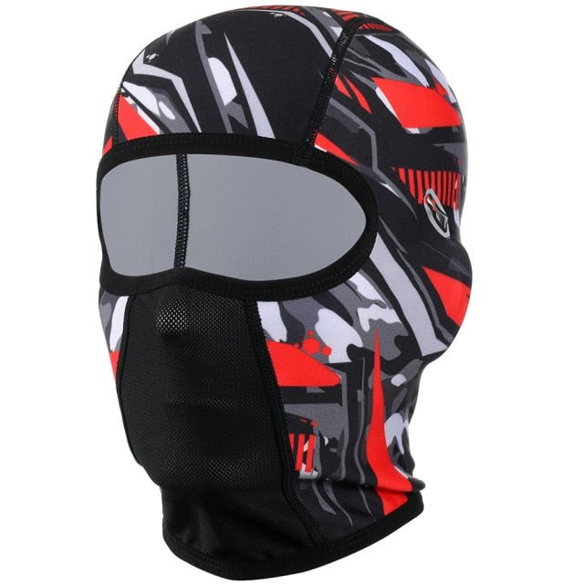 Winter Warm Motorcycle Full Face Mask in various colors, showcasing its fleece material and unique eyeglass hole design.