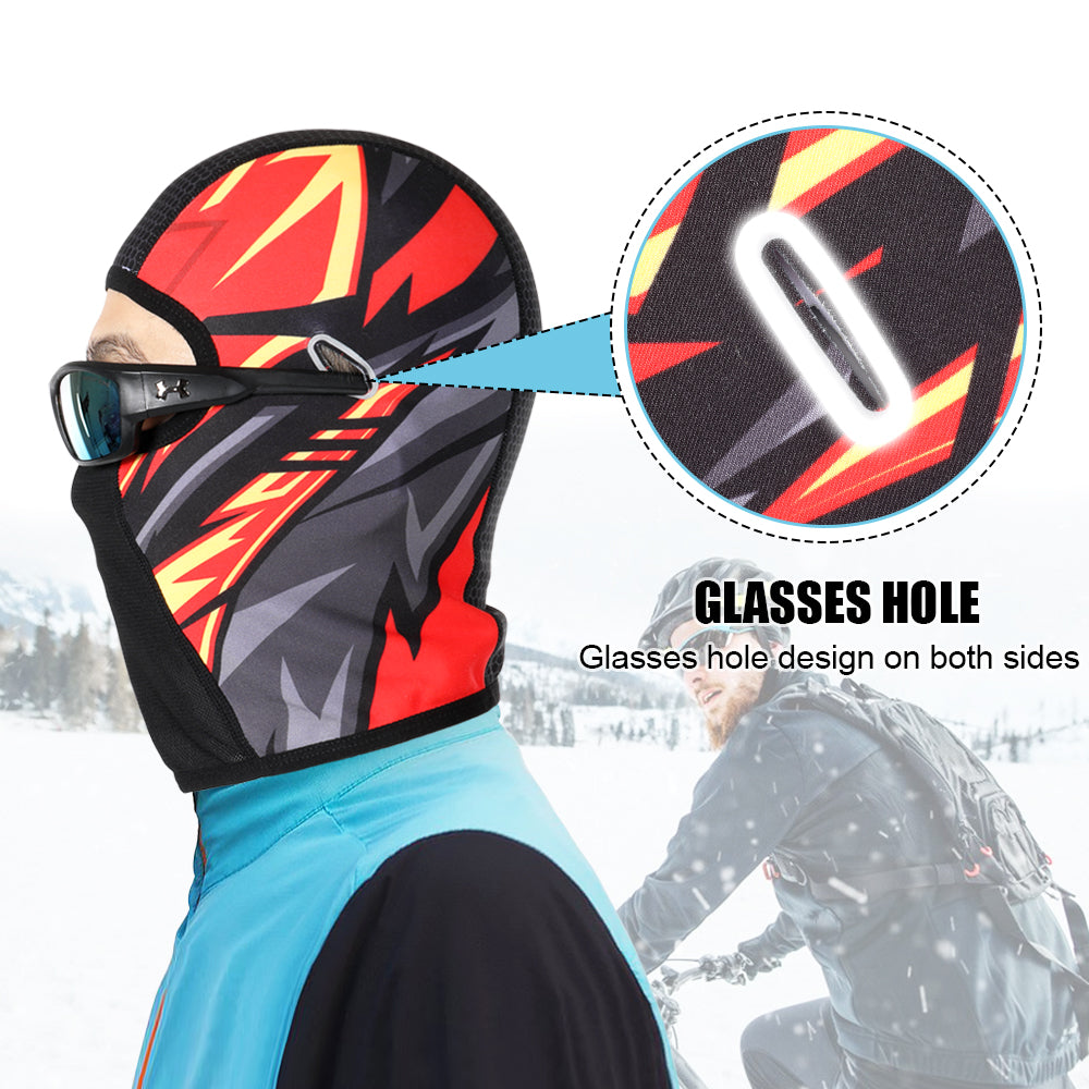 Winter Warm Motorcycle Full Face Mask in various colors, showcasing its fleece material and unique eyeglass hole design.