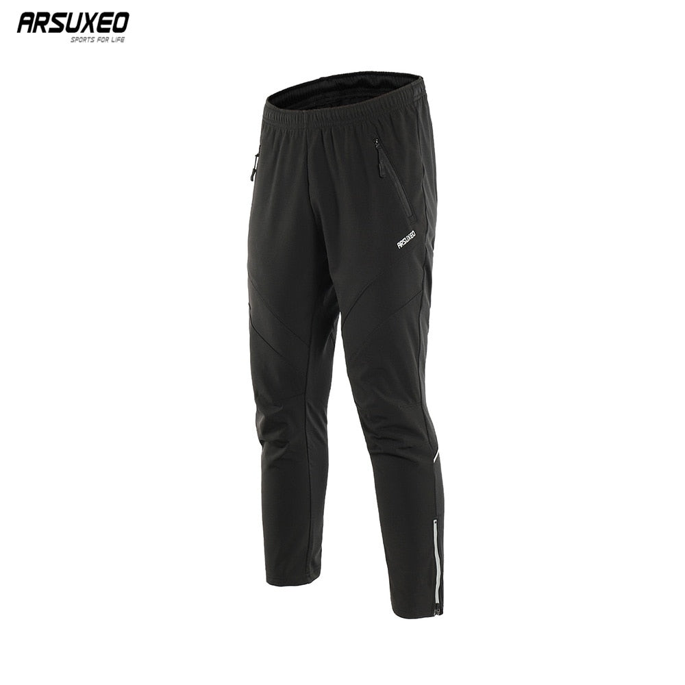 Men's Winter Warm Up Thermal Fleece trousers designed for cycling and running, featuring a drawstring closure and windproof material.