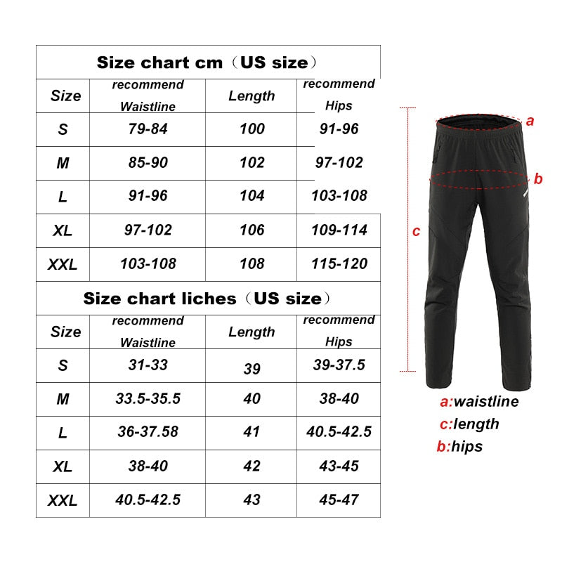 Men's Winter Warm Up Thermal Fleece trousers designed for cycling and running, featuring a drawstring closure and windproof material.