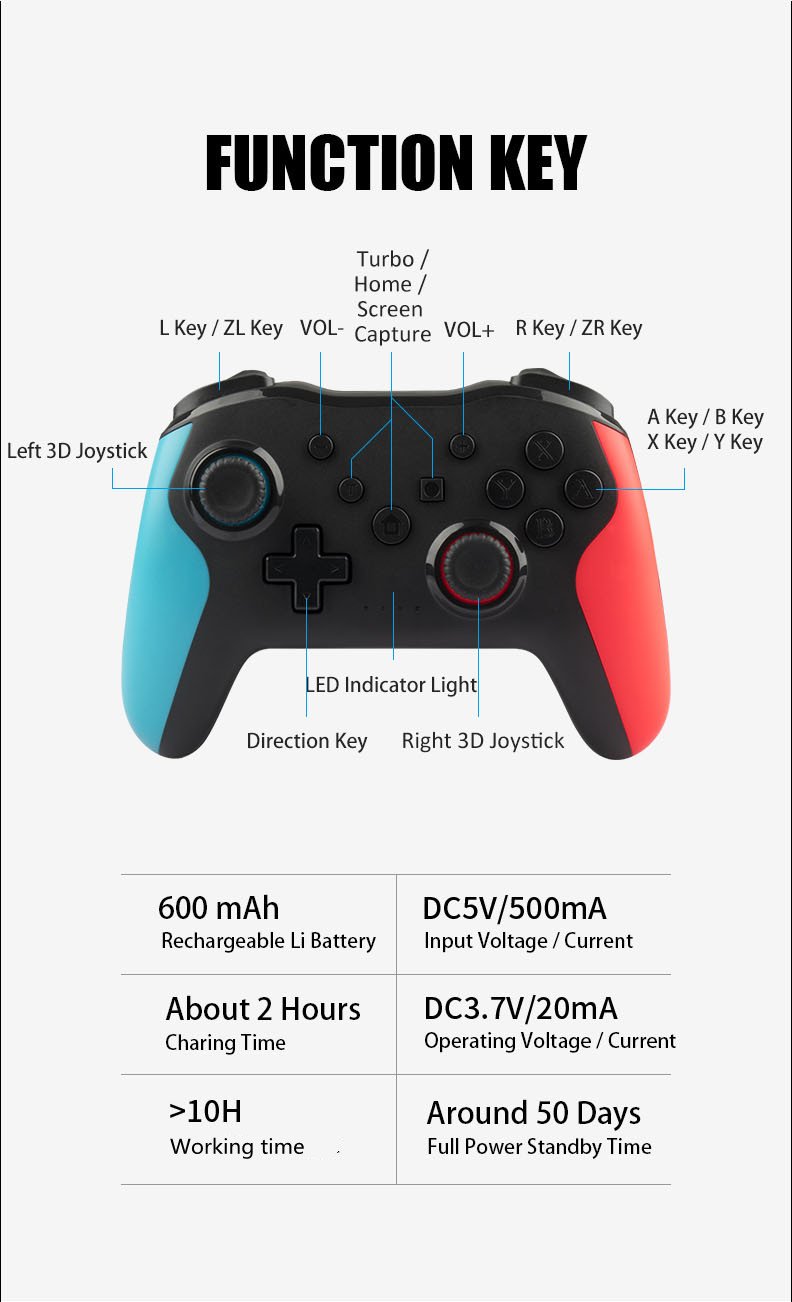 Wireless Bluetooth Gamepad for Nintendo Switch and Switch Lite, featuring a sleek design and ergonomic grip, ideal for gaming.