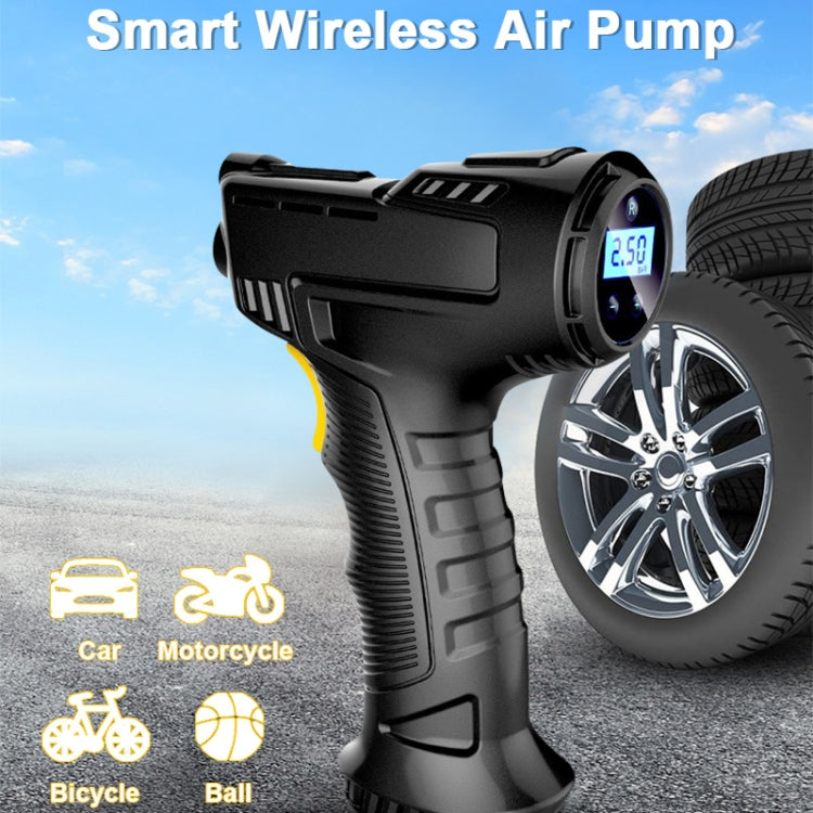 Wireless Digital Display 120W Car Air Pump Compressor Tire Inflator with LED light and digital pressure gauge.