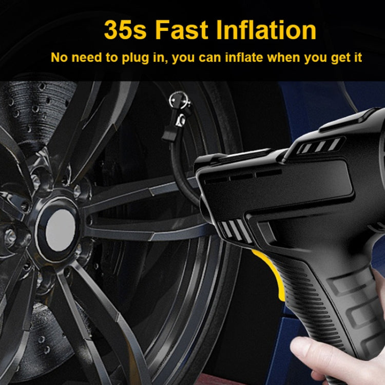 Wireless Digital Display 120W Car Air Pump Compressor Tire Inflator with LED light and digital pressure gauge.