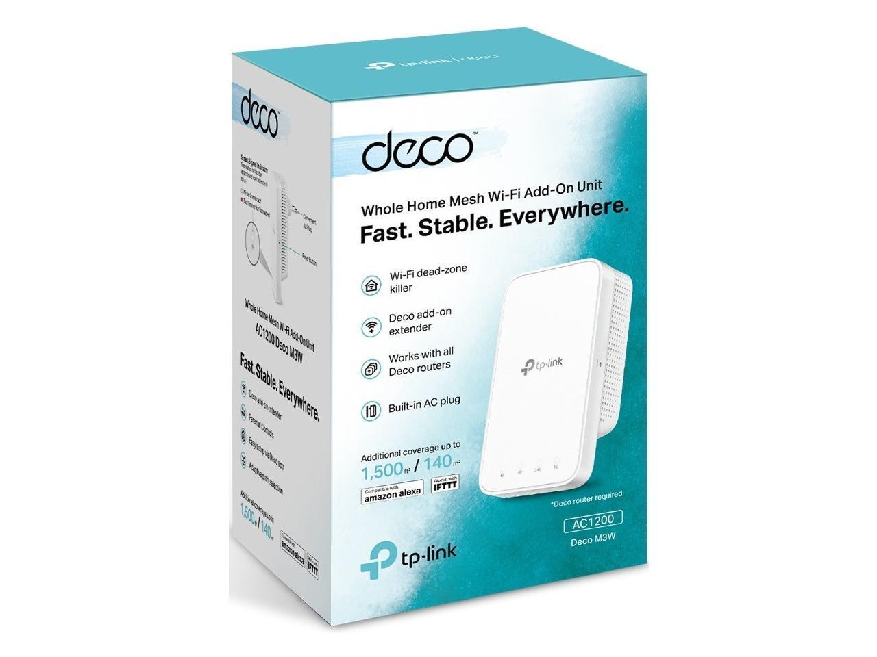 TP-Link Deco M3W AC1200 Whole Home Mesh WiFi Add-On Unit in a modern home setting.