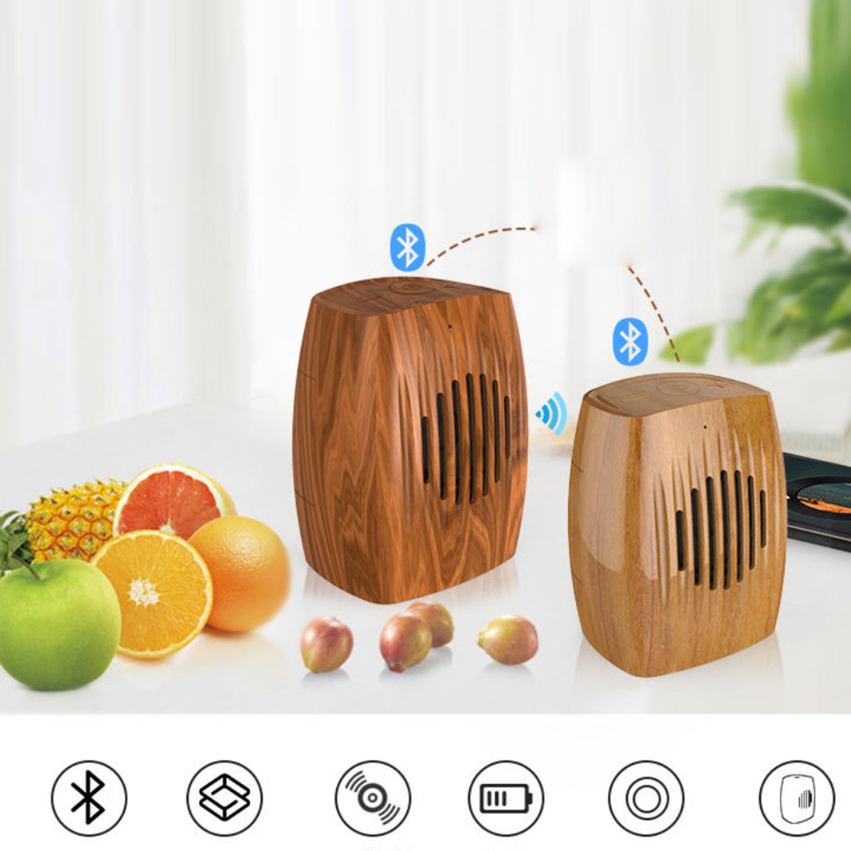 Wood Look Retro Bluetooth Speaker with a classic wood finish, showcasing its stylish design and compact size.