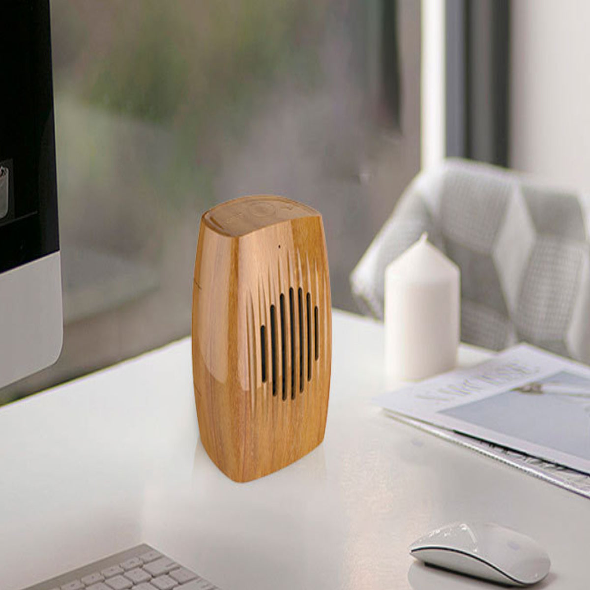 Wood Look Retro Bluetooth Speaker with a classic wood finish, showcasing its stylish design and compact size.