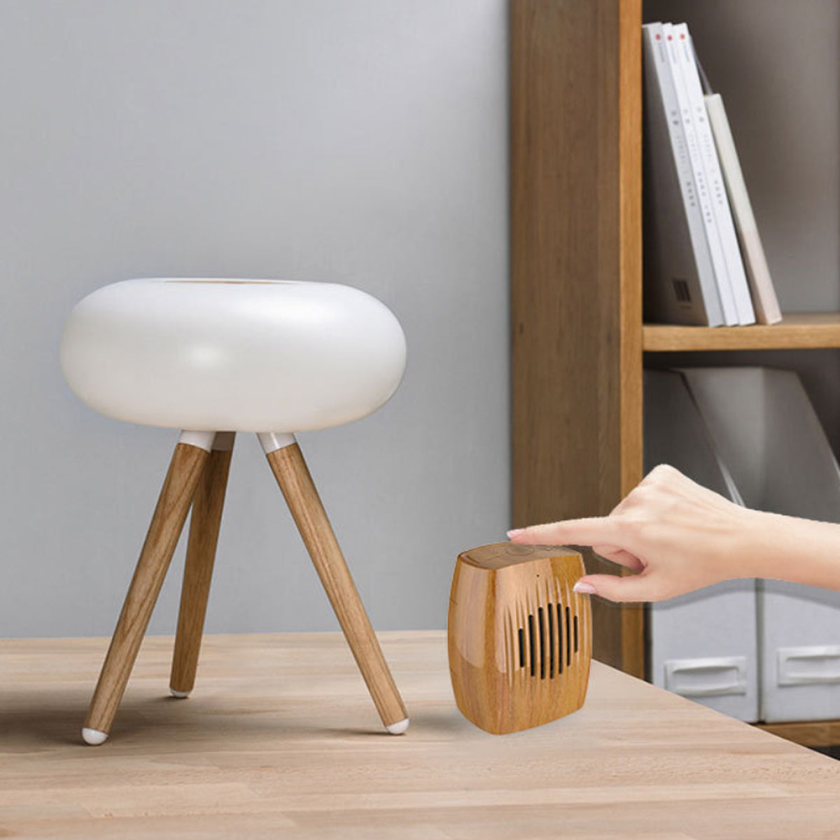 Wood Look Retro Bluetooth Speaker with a classic wood finish, showcasing its stylish design and compact size.