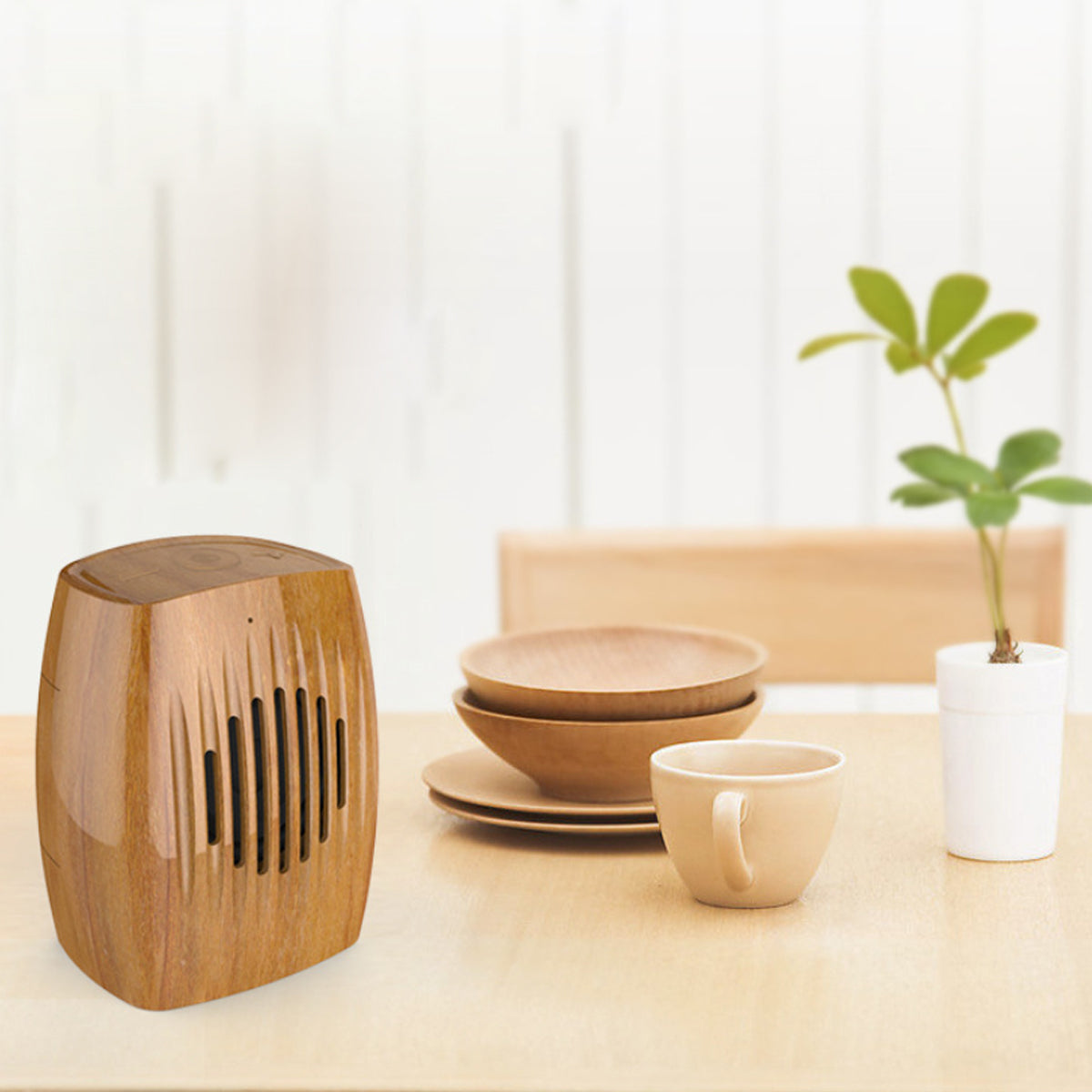 Wood Look Retro Bluetooth Speaker with a classic wood finish, showcasing its stylish design and compact size.