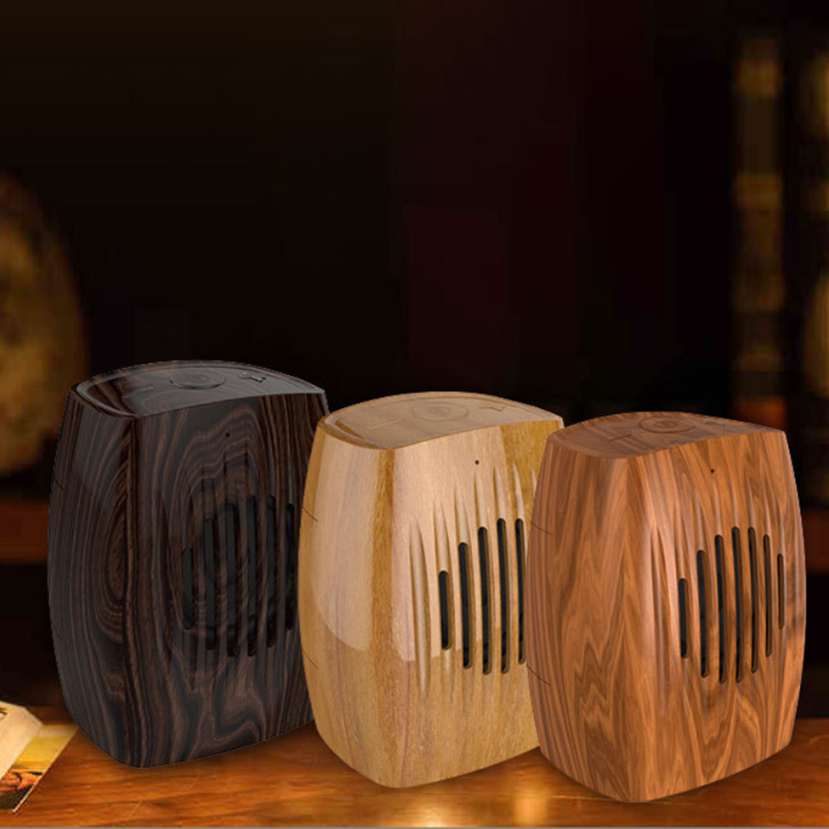 Wood Look Retro Bluetooth Speaker with a classic wood finish, showcasing its stylish design and compact size.