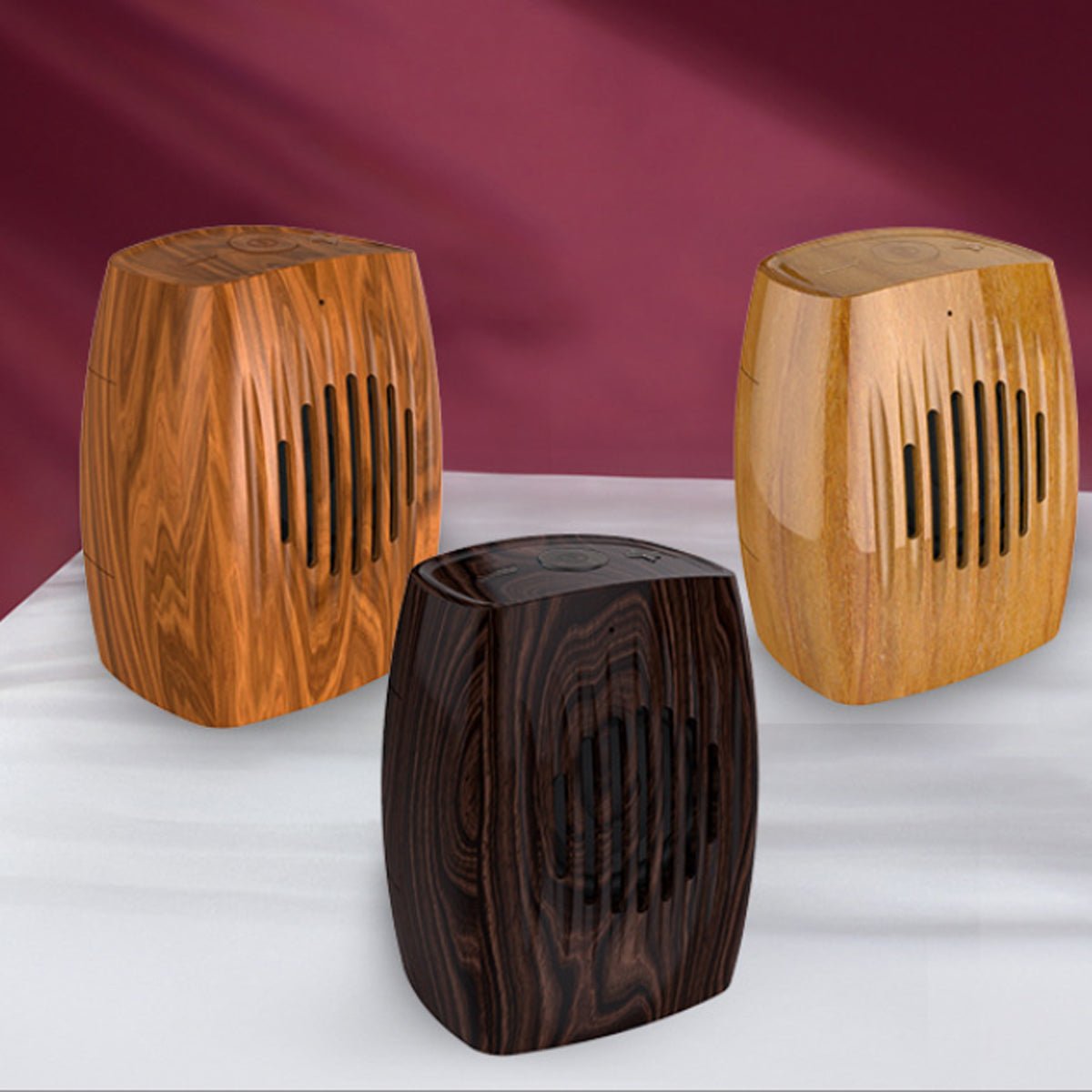 Wood Look Retro Bluetooth Speaker with a classic wood finish, showcasing its stylish design and compact size.