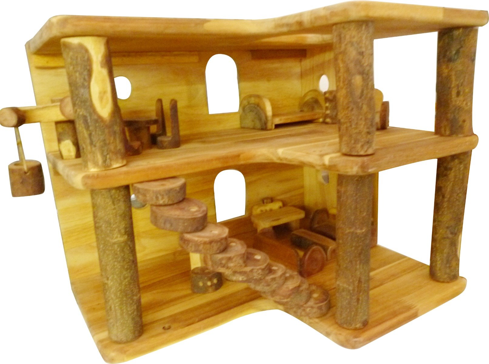 A beautifully crafted Wooden 2 Level Modern Tree House made from Lychee and Acacia wood, featuring flat-packed furniture and a spacious design for imaginative play.