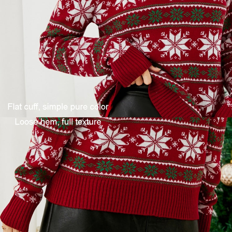 Women wearing a round neck Christmas knitwear with snowflake design, showcasing elegance and comfort during the festive season.