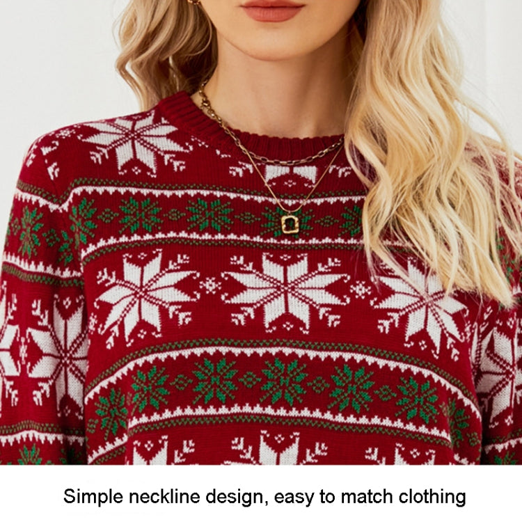 Women wearing a round neck Christmas knitwear with snowflake design, showcasing elegance and comfort during the festive season.