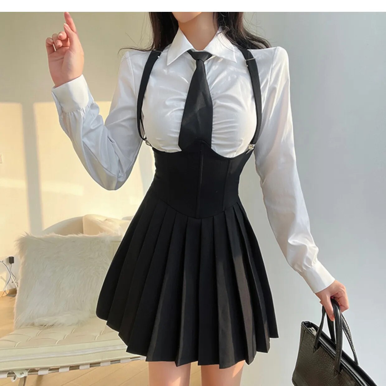 Women Size 4XL Sexy JK Uniform Suit featuring a stylish shirt and pleated skirt, perfect for a chic look.