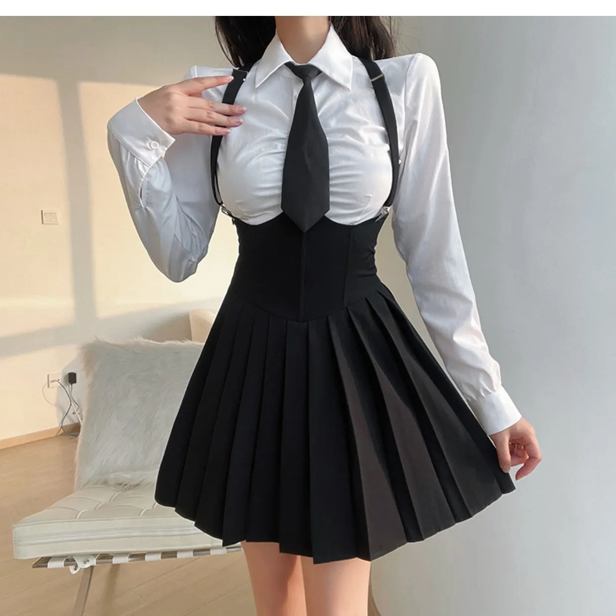 Women Size 4XL Sexy JK Uniform Suit featuring a stylish shirt and pleated skirt, perfect for a chic look.