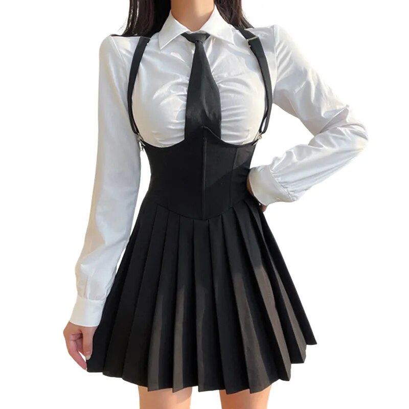 Women Size 4XL Sexy JK Uniform Suit featuring a stylish shirt and pleated skirt, perfect for a chic look.