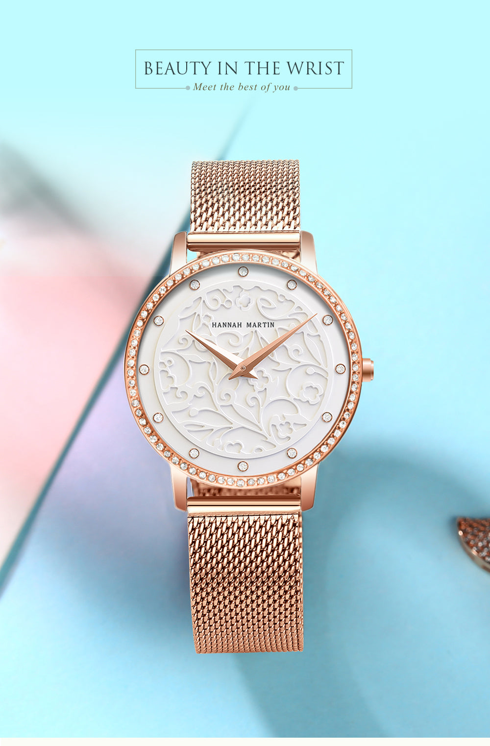 Elegant women's leather wristwatch featuring 3D engraving and Japanese quartz movement, designed for fashion and casual wear.