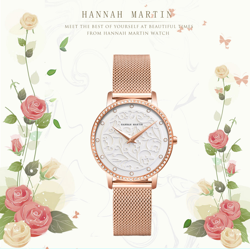 Elegant women's leather wristwatch featuring 3D engraving and Japanese quartz movement, designed for fashion and casual wear.