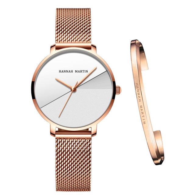 Luxury women's watch featuring Japan Quartz movement and stainless steel band, showcasing a stylish splice dial.