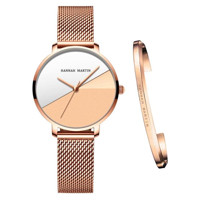 Luxury women's watch featuring Japan Quartz movement and stainless steel band, showcasing a stylish splice dial.