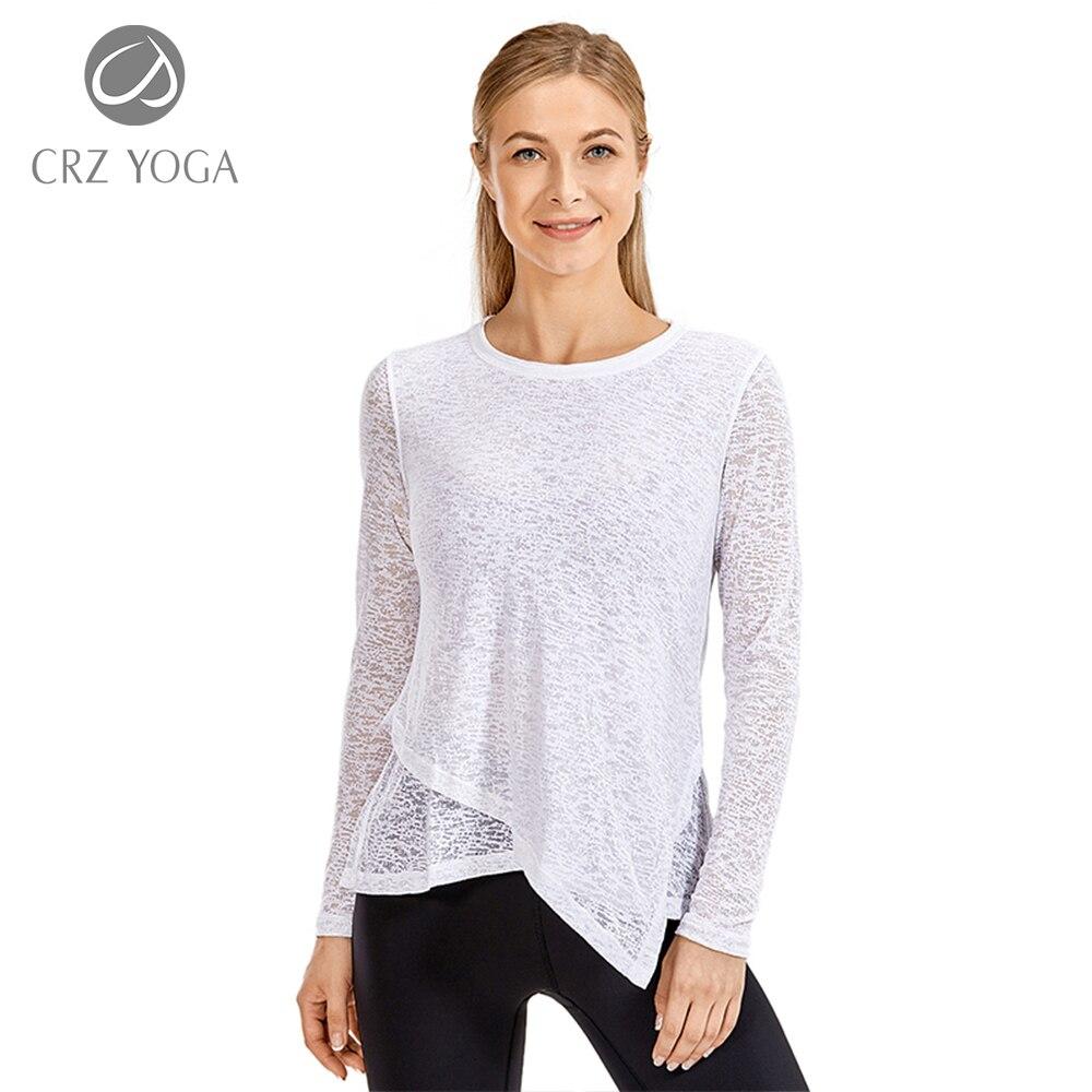 Women's Burnout Cotton Yoga Tee in classic fit, featuring long sleeves and a stylish double-layer design, perfect for yoga and casual wear.