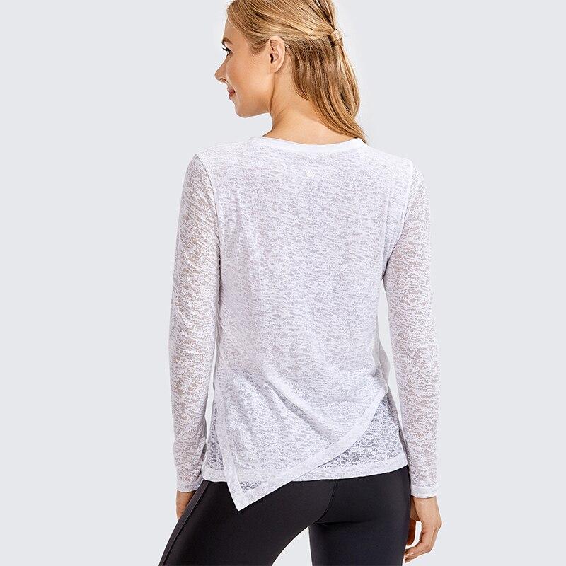 Women's Burnout Cotton Yoga Tee in classic fit, featuring long sleeves and a stylish double-layer design, perfect for yoga and casual wear.