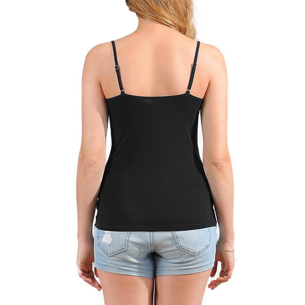 Women's Cotton Camisole with adjustable spaghetti straps and built-in padded shelf bra in black, white, and gray colors.