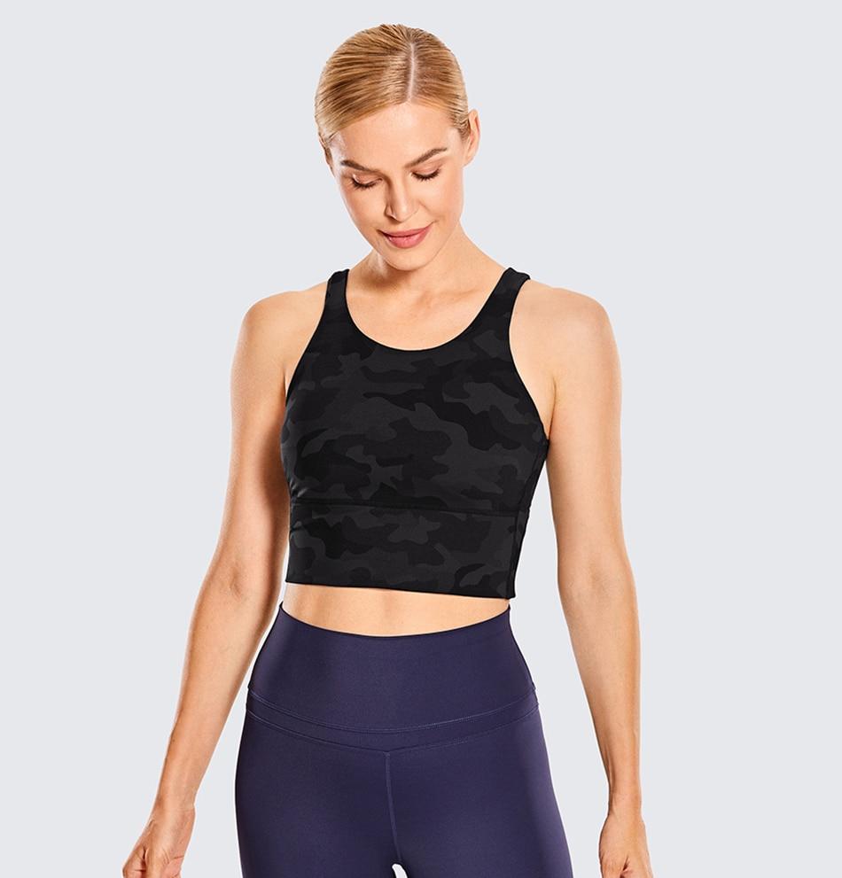 Women's High Neck Longline Sports Bra featuring a V-back design, wire-free support, and breathable fabric, perfect for workouts and yoga.