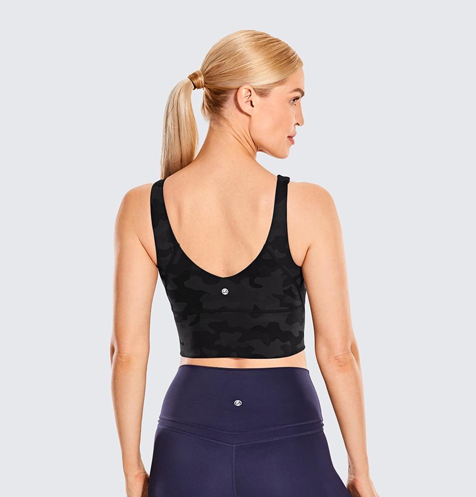 Women's High Neck Longline Sports Bra featuring a V-back design, wire-free support, and breathable fabric, perfect for workouts and yoga.