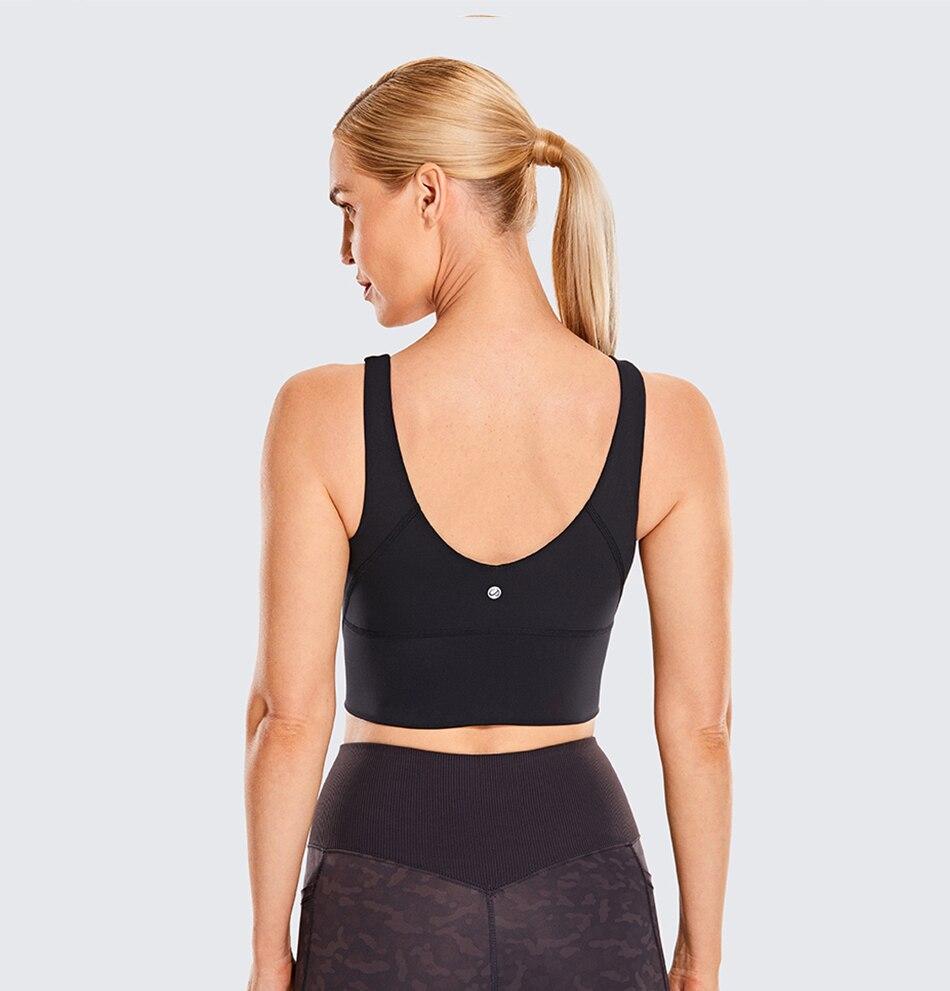 Women's High Neck Longline Sports Bra featuring a V-back design, wire-free support, and breathable fabric, perfect for workouts and yoga.