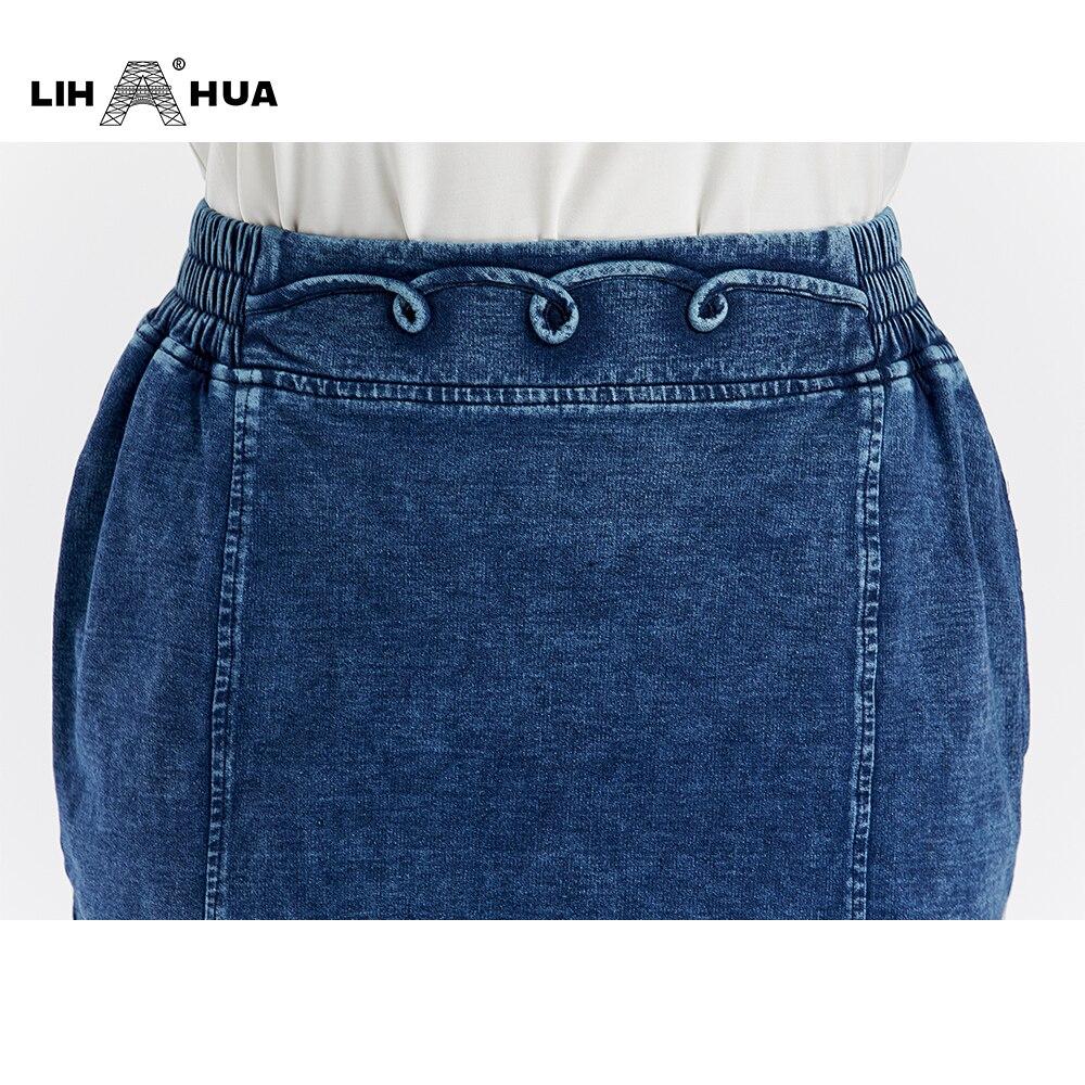 Women's Plus Size Casual Denim Skirt featuring a straight silhouette, knee-length design, made from soft cotton and spandex for high flexibility.