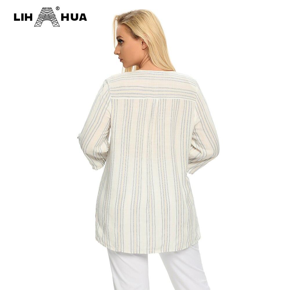 Women's plus size striped cotton top with sequined V-neck, perfect for spring and summer casual wear.