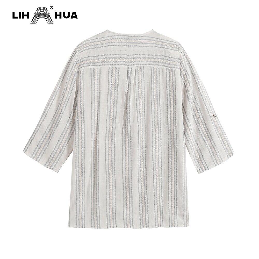 Women's plus size striped cotton top with sequined V-neck, perfect for spring and summer casual wear.