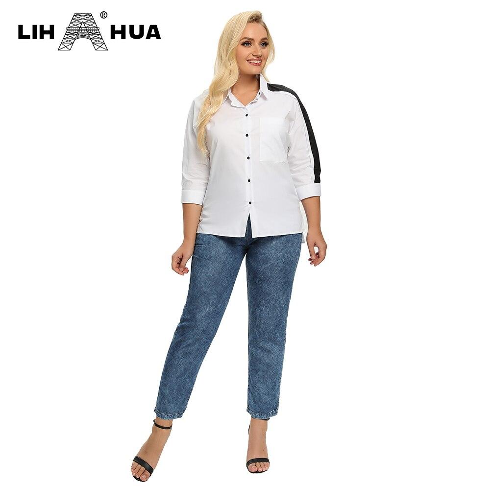 A stylish Women's Plus Size Spring Shirt featuring elastic lapel tie buttons and a playful cartoon pattern, perfect for casual wear.