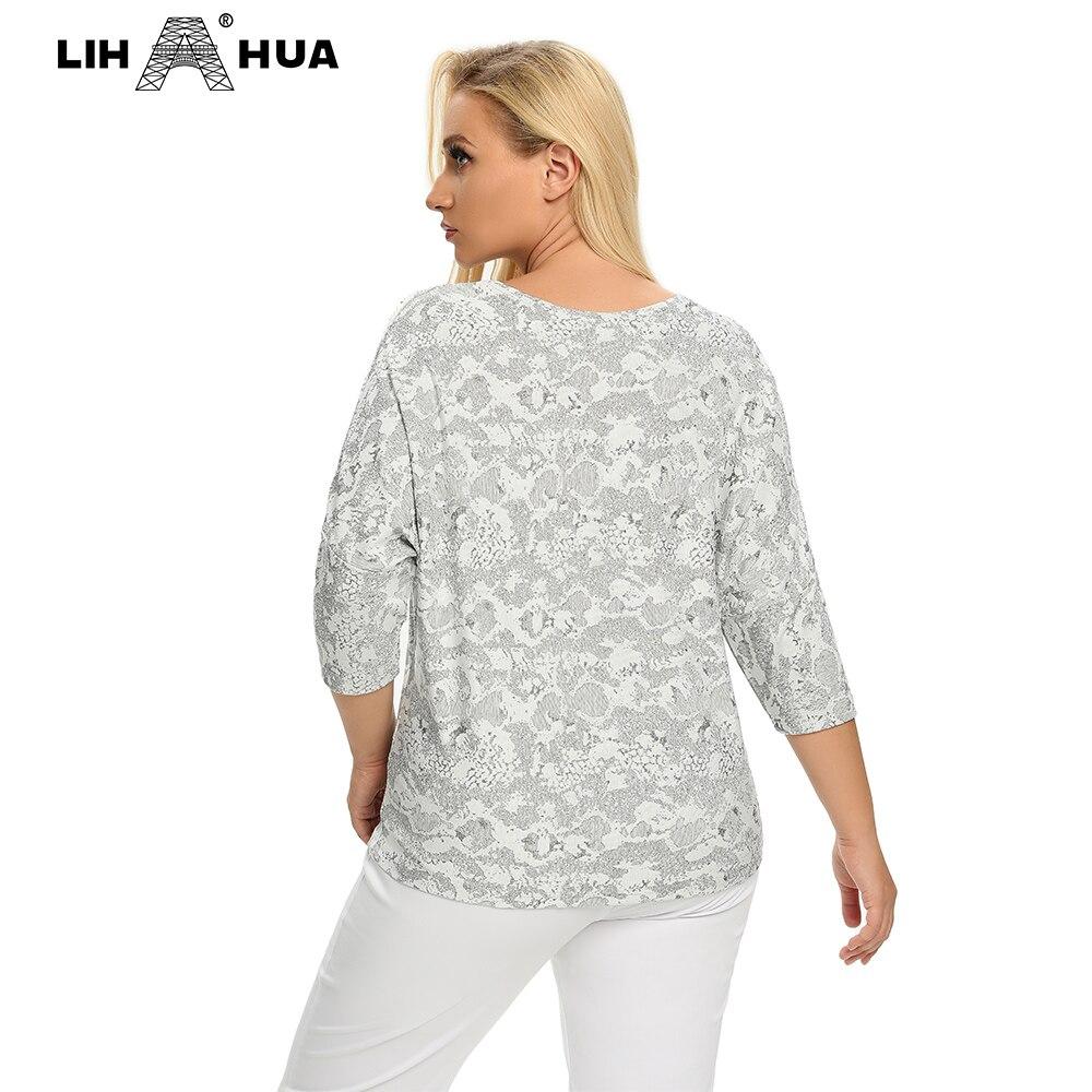 Women's Plus Size Summer T-shirt featuring a V-neck, 3/4 sleeves, and sequins decoration, made from a comfortable polyester blend.