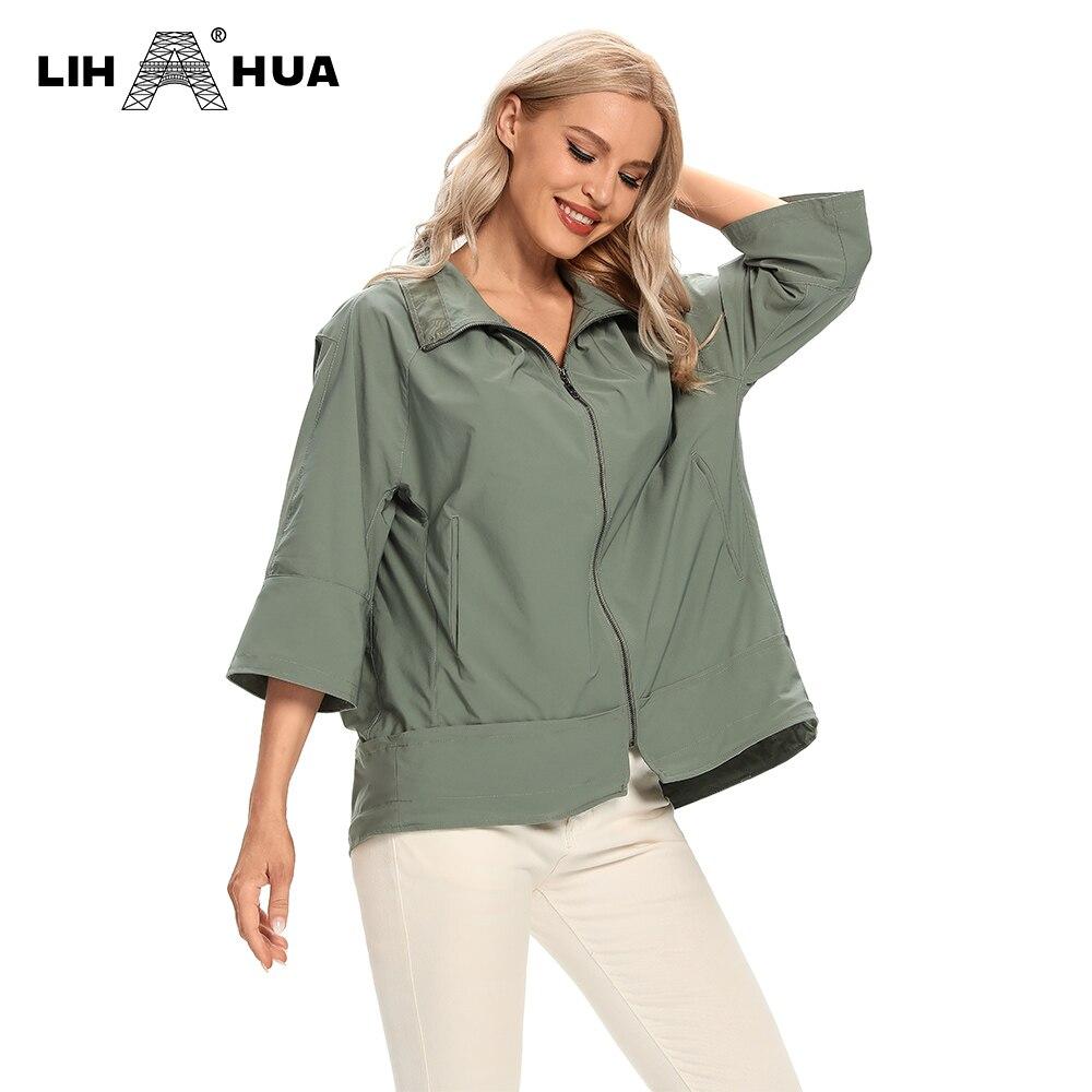 Women's Plus Size Windbreaker Short Lapel Jacket in denim fabric, featuring a turn-down collar and full sleeves, perfect for spring and autumn wear.