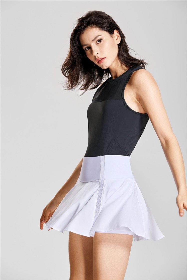 Women's Quick Dry High Waisted Tennis Skirt in black with pleated design and pockets, perfect for sports and casual wear.