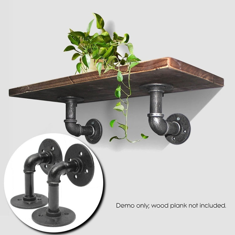 Wrought Iron Hanging Potted Plant Wall Shelf with a retro industrial design, showcasing a black matte finish and water pipe style.