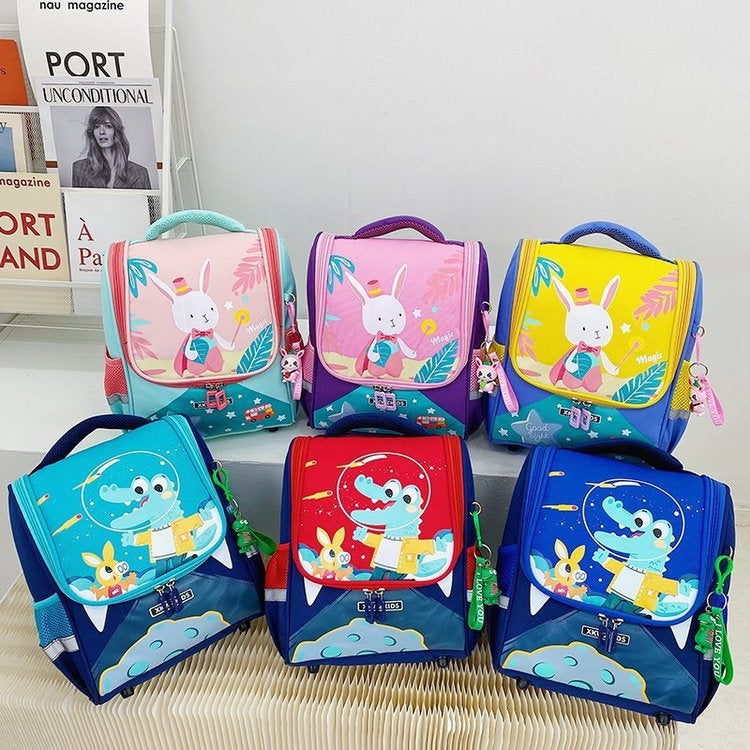 XKWZKIDS Kindergarten Children School Bag featuring a cute cartoon design, padded shoulder straps, and spacious compartments for kids.