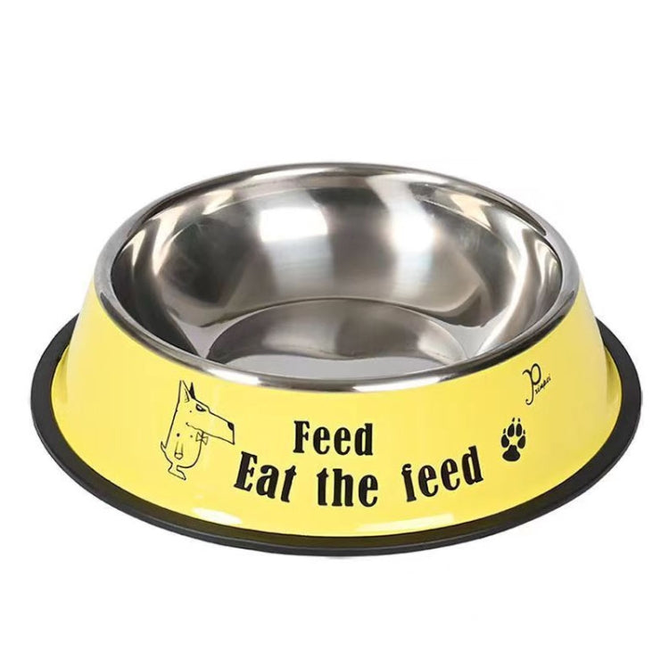 XXL 26cm Anti-tip Stainless Steel Pet Bowl in yellow, featuring a smooth surface and anti-slip bottom, perfect for cats and dogs.