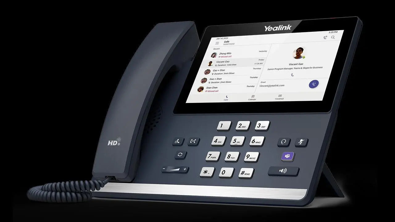 Yealink MP56 Microsoft IP Phone featuring a 7-inch touch screen, sleek design, and Bluetooth connectivity.